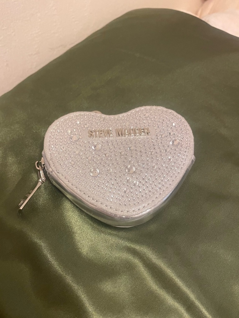 Steve Madden Crystal-Embellished Silver Heart Coin Pouch
